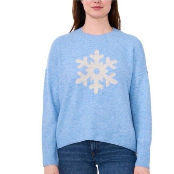 Women's Vince Camuto Blue & White Snowflake Crew Neck Sweater M - Picture 1 of 2
